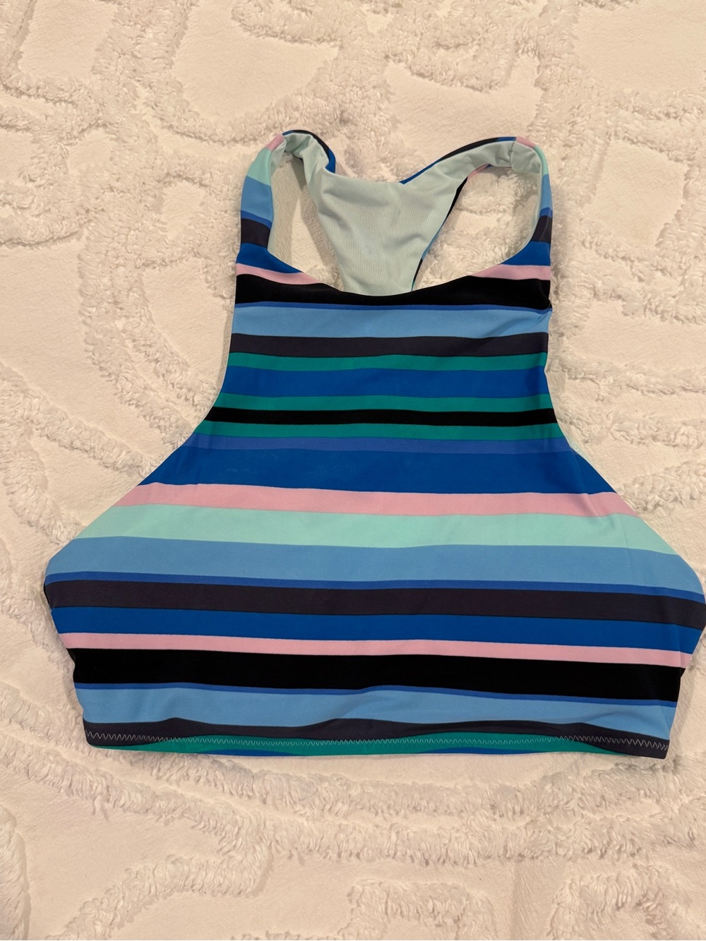 aerie Striped High Neck Bikini Top in Blue, Pink, Green, Navy